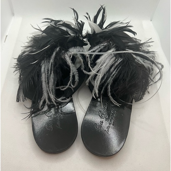 GIA COUTURE Women’s Black Leather Feathers Sandals Slippers SZ 38 New Authentic - Picture 8 of 10